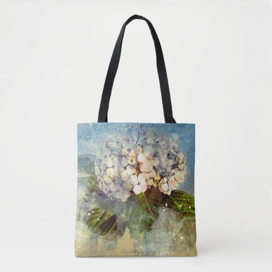 Abstracte blauwe, witte hydrangea Floral Waterverf Tote Bag (Voorkant)