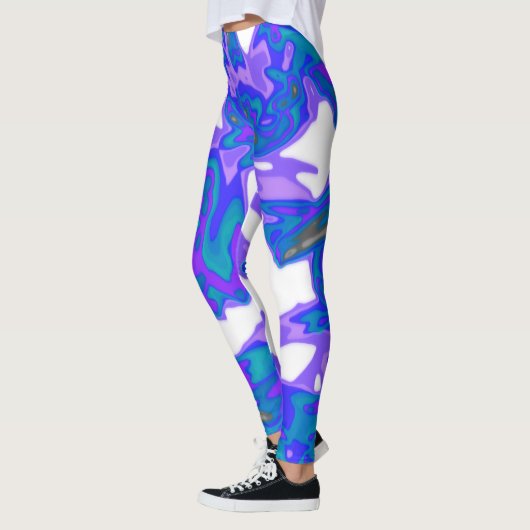 Abstracte blauwe, witte, Paarse Leggings (Links)