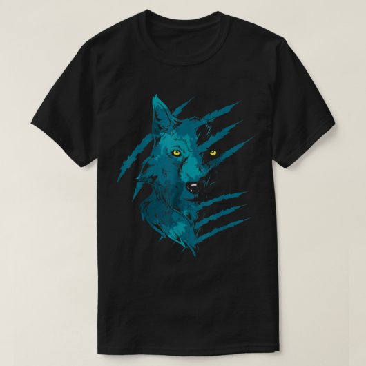 Abstracte Blauwe Wolf Geest Krabkunst T-shirt (Design voorkant)