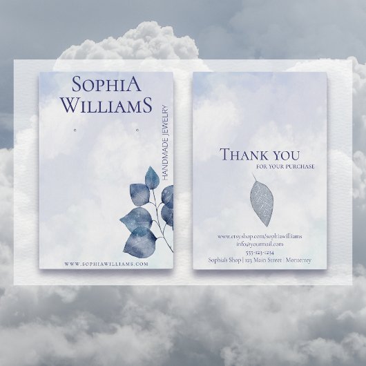 Abstracte Blauwe Wolken Oorbel Sieraden Display Ca Visitekaartje