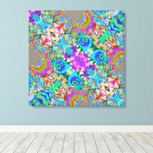 Abstracte blauwe zonnebloemen - schilderij met ret canvas afdruk (Insitu (Houten vloer))