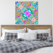 Abstracte blauwe zonnebloemen - schilderij met ret canvas afdruk (Insitu (Slaapkamer))
