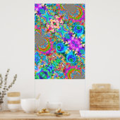 Abstracte blauwe zonnebloemen - schilderij met ret poster (Keuken)