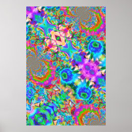 Abstracte blauwe zonnebloemen - schilderij met ret poster