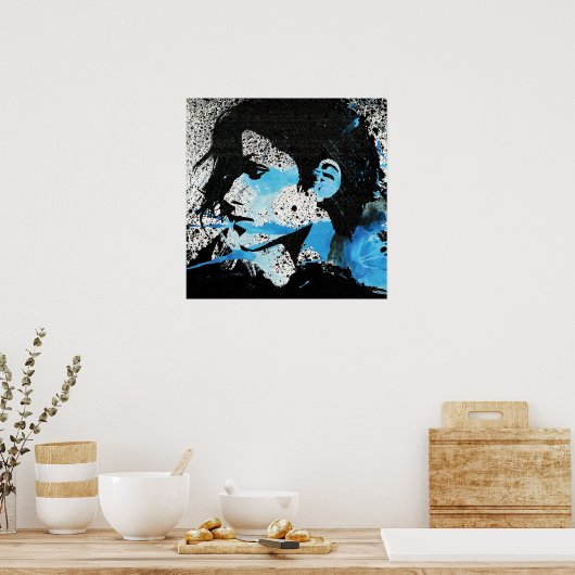 Abstracte blauwe zwarte witte Waterverf Art Poster (Keuken)