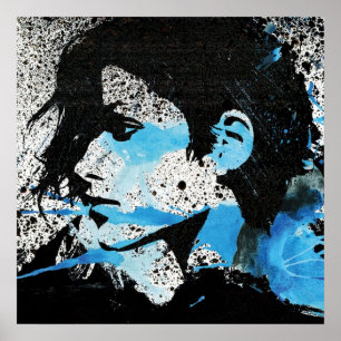Abstracte blauwe zwarte witte Waterverf Art Poster