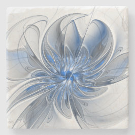 Abstracte blauwgrijze aquarel fractale bloemkunst stenen onderzetter