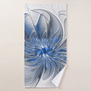 Abstracte blauwgrijze aquarel fractale kunst bloem badhanddoek