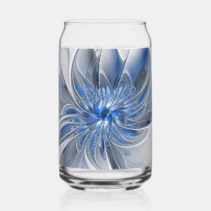 Abstracte blauwgrijze aquarel fractale kunst bloem blikvorm glas