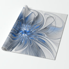 Abstracte blauwgrijze aquarel fractale kunst bloem cadeaupapier