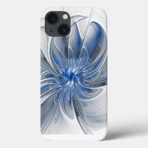Abstracte blauwgrijze aquarel fractale kunst bloem Case-Mate iPhone case