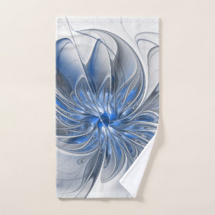 Abstracte blauwgrijze aquarel fractale kunst bloem handdoek