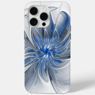 Abstracte blauwgrijze aquarel fractale kunst bloem iPhone 15 pro max case