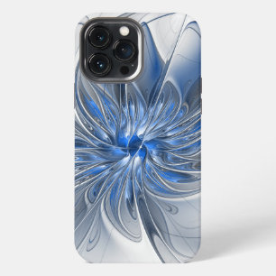 Abstracte blauwgrijze aquarel fractale kunst bloem iPhone 13 pro max hoesje