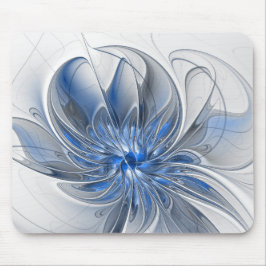 Abstracte blauwgrijze aquarel fractale kunst bloem muismat