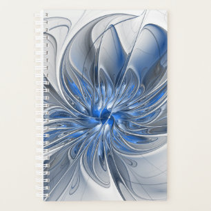 Abstracte blauwgrijze aquarel fractale kunst bloem planner