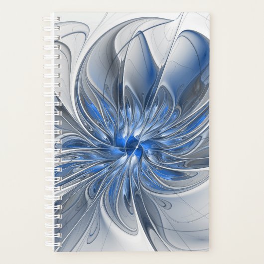 Abstracte blauwgrijze aquarel fractale kunst bloem planner (Voorkant)