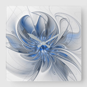 Abstracte Blauwgrijze Aquarel Fractale Kunst Bloem Vierkante Klok