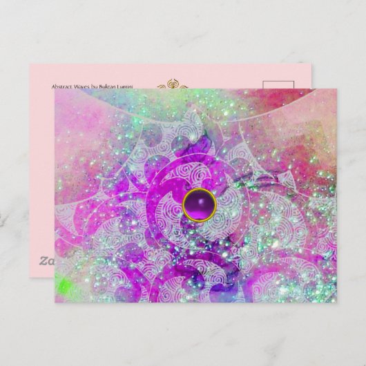 ABSTRACTE BLAUWGROEN BLAUW, PINKWAVELS, SPARKLEN, BRIEFKAART (Voorkant / Achterkant)