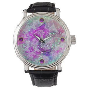 ABSTRACTE BLAUWGROEN BLAUW, PINKWAVELS, SPARKLEN,  HORLOGE