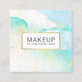 Abstracte Blauwgroen blauwe Waterverf Faux Gold Du Vierkante Visitekaartje (Voorkant)