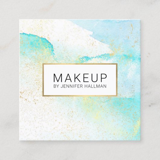 Abstracte Blauwgroen blauwe Waterverf Faux Gold Du Vierkante Visitekaartje (Voorkant)