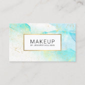 Abstracte Blauwgroen blauwe Waterverf met Faux Gol Visitekaartje (Voorkant)