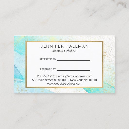 Abstracte Blauwgroen Blauwe Waterverf Verwijzing Visitekaartje (Achterkant)