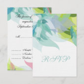Abstracte Blauwgroen Bloemen RSVP Huwelijksuitnodi (Voorkant / Achterkant)