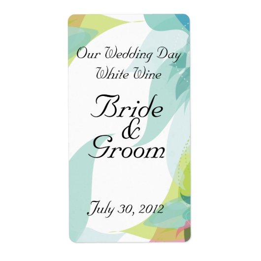 Abstracte Blauwgroen Bloemen Trouwwijn Avery Label (Voorkant)