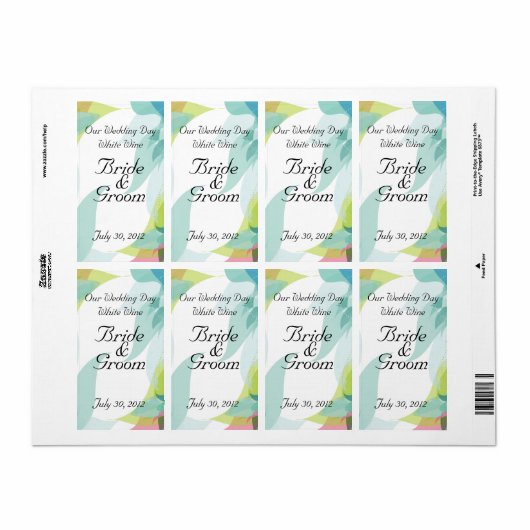 Abstracte Blauwgroen Bloemen Trouwwijn Avery Label (Full Sheet)