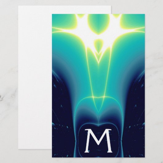 ABSTRACTE BLAUWGROEN BLUE TURQUOISE LICHTWAVELMONO BRIEFPAPIER (Voorkant / Achterkant)