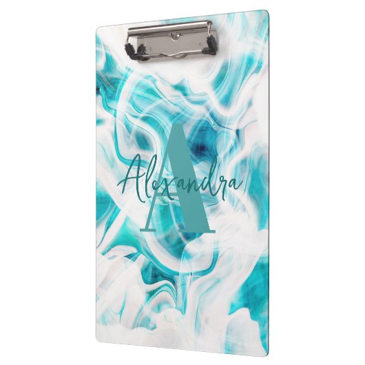 Abstracte Blauwgroen Chic White Liquid Paint Scrip Klembord (Links)