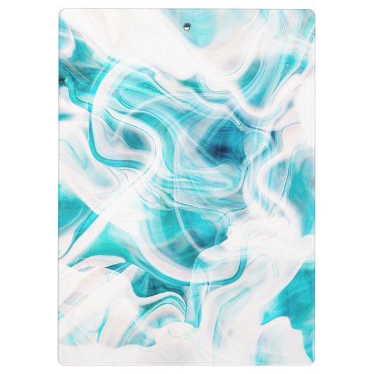 Abstracte Blauwgroen Chic White Liquid Paint Scrip Klembord (Achterkant)