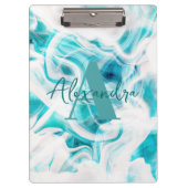 Abstracte Blauwgroen Chic White Liquid Paint Scrip Klembord (Voorkant)