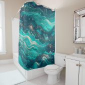abstracte Blauwgroen en blauwe watergolven Douchegordijn (In situ)