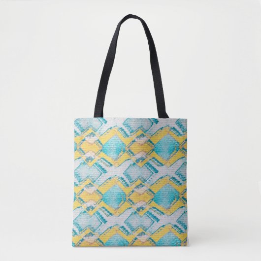 Abstracte Blauwgroen en gele diamanten Tote Bag (Voorkant)