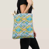 Abstracte Blauwgroen en gele diamanten Tote Bag (Dichtbij)
