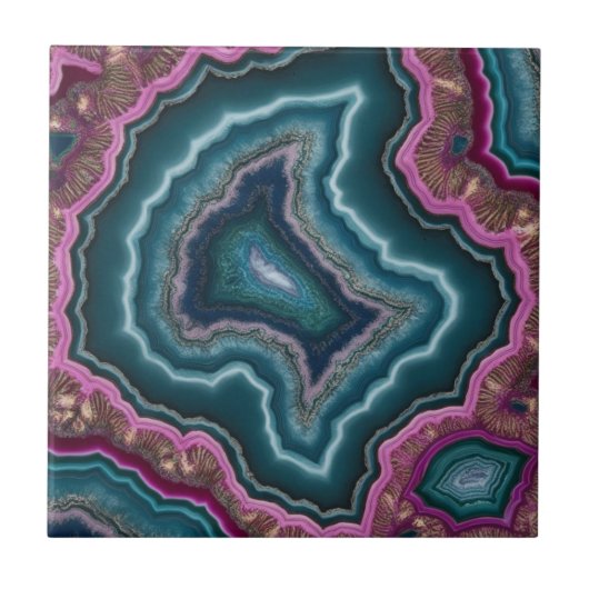 Abstracte Blauwgroen en Paarse Geode Tegel Tegeltje (Voorkant)