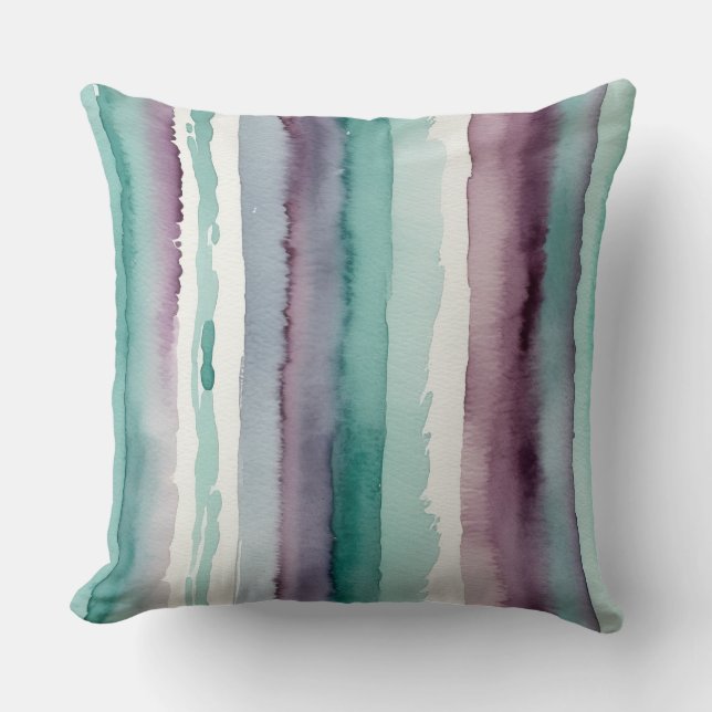 abstracte blauwgroen en paarse waterverf strepen kussen (Voorkant)