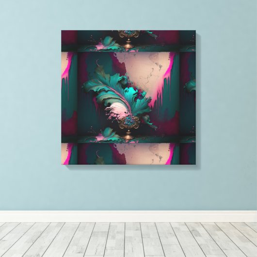 Abstracte Blauwgroen en roze barst Canvas Afdruk (Insitu (Houten vloer))