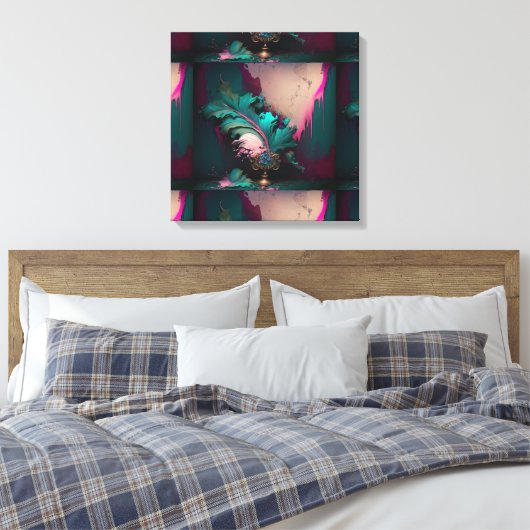 Abstracte Blauwgroen en roze barst Canvas Afdruk (Insitu (Slaapkamer))