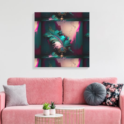Abstracte Blauwgroen en roze barst Canvas Afdruk (Insitu (Woonkamer))