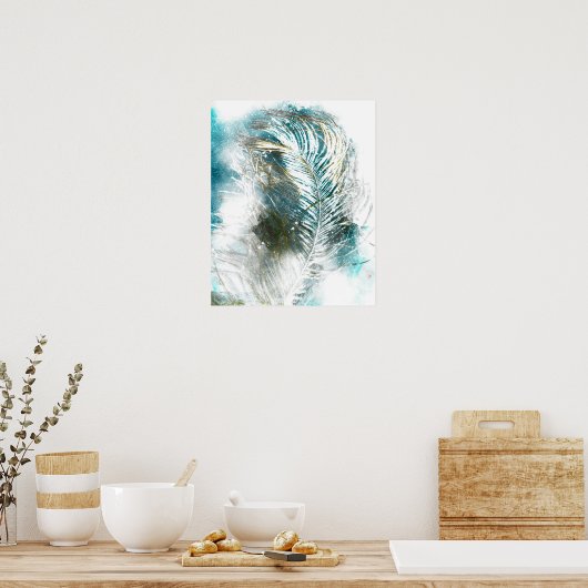 Abstracte Blauwgroen en witte doezelverf Poster (Keuken)