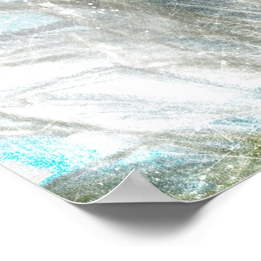 Abstracte Blauwgroen en witte doezelverf Poster (Hoek)