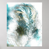 Abstracte Blauwgroen en witte doezelverf Poster (Voorkant)