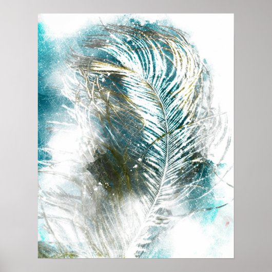 Abstracte Blauwgroen en witte doezelverf Poster (Voorkant)
