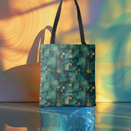 Abstracte Blauwgroen gepersonaliseerde Canvas tas 