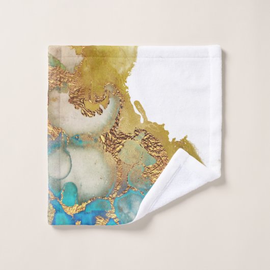 Abstracte Blauwgroen Gold Agate Waterverf Bad Handdoek (Wasdoekje)