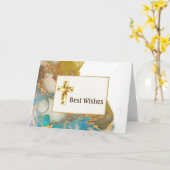 Abstracte Blauwgroen Gold Agate Waterverf bevestig Kaart (Gele Bloem)